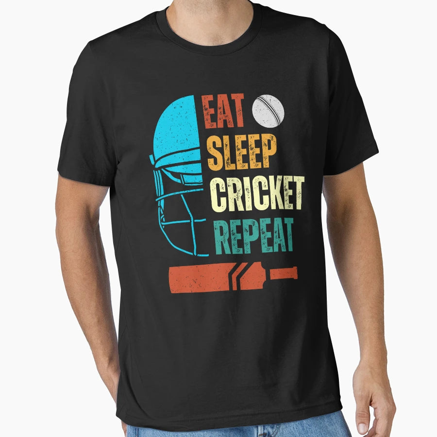 Eat Sleep Cricket Repeat Cricket Player T-Shirt - Aesthetic Graphic Unisex - T-Shirt, Sweatshirt, Hoodie