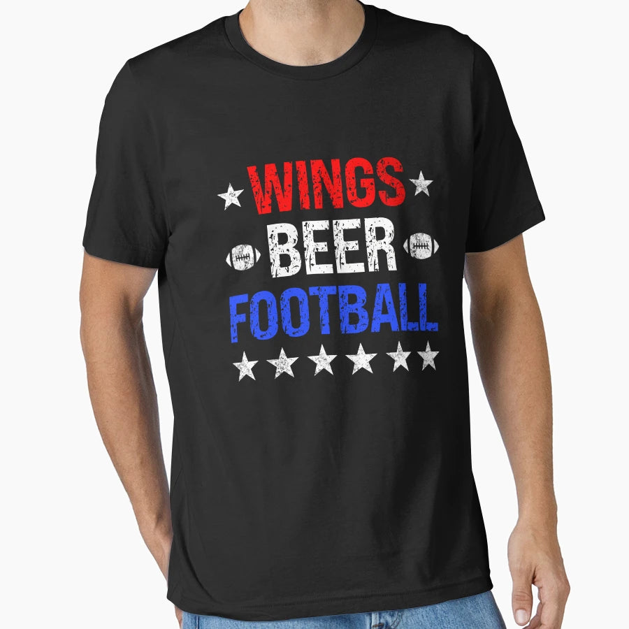 Wings Football And Beer American T-Shirt - Minimalist Print Men Women - T-Shirt, Sweatshirt, Hoodie