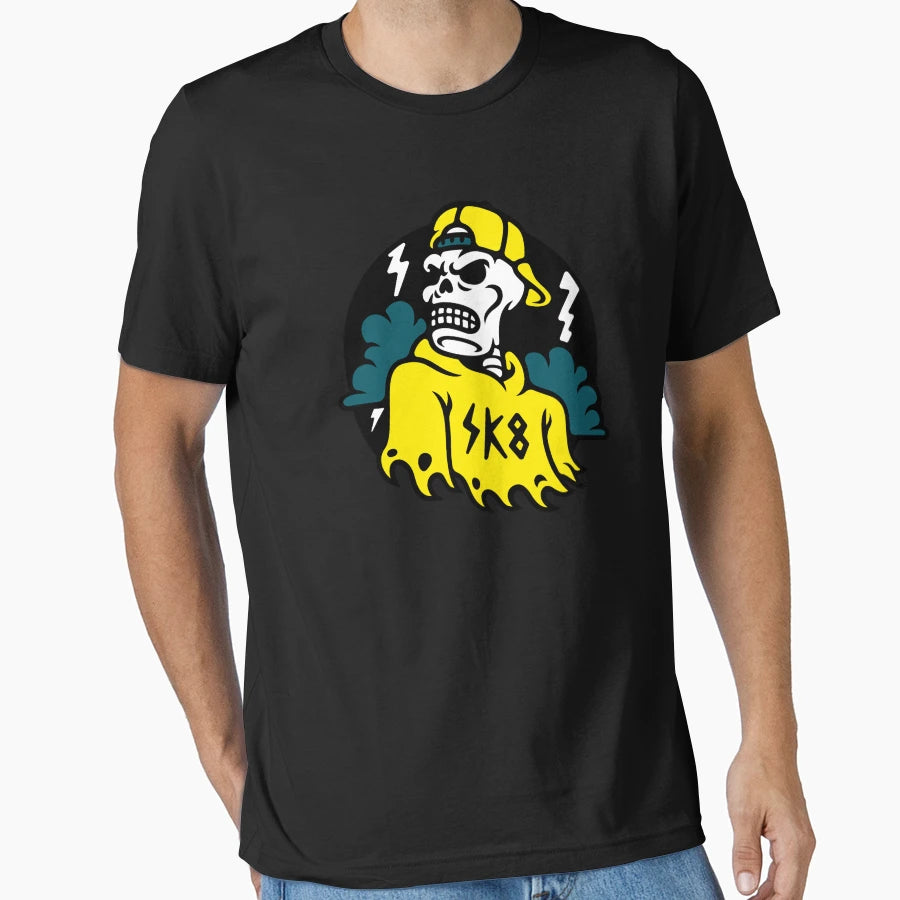 Scary Sceleton Patch T-Shirt - Minimalist Print for Adults - T-Shirt, Sweatshirt, Hoodie