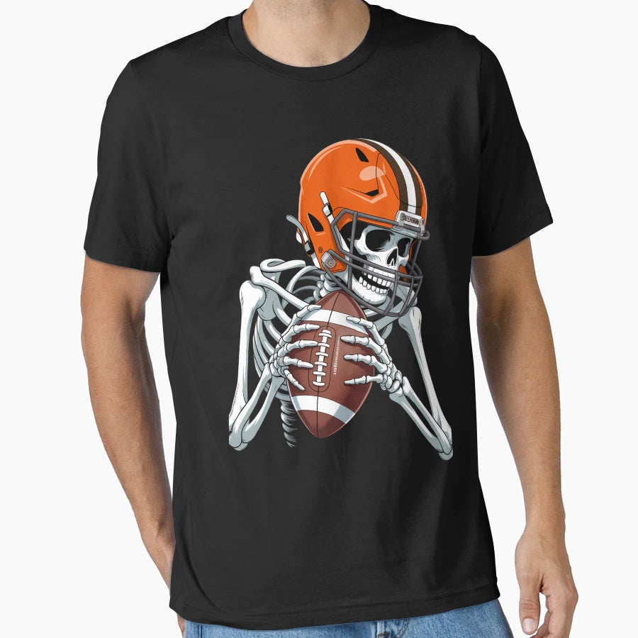 Skeleton Football Halloween Funny T-Shirt - Graphic Print Unisex - T-Shirt, Sweatshirt, Hoodie