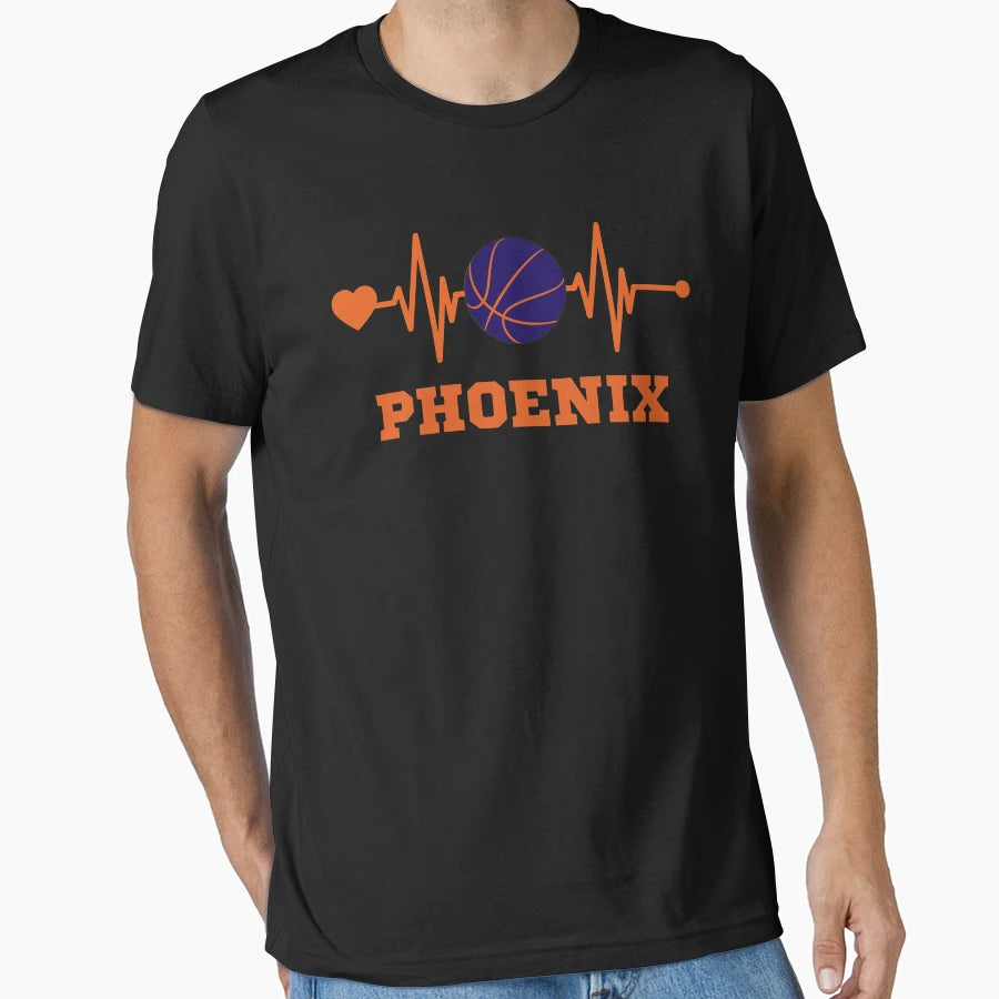 Phoenix Basketball Fans Heartbeat T-Shirt - Aesthetic Graphic for Adults - T-Shirt, Sweatshirt, Hoodie