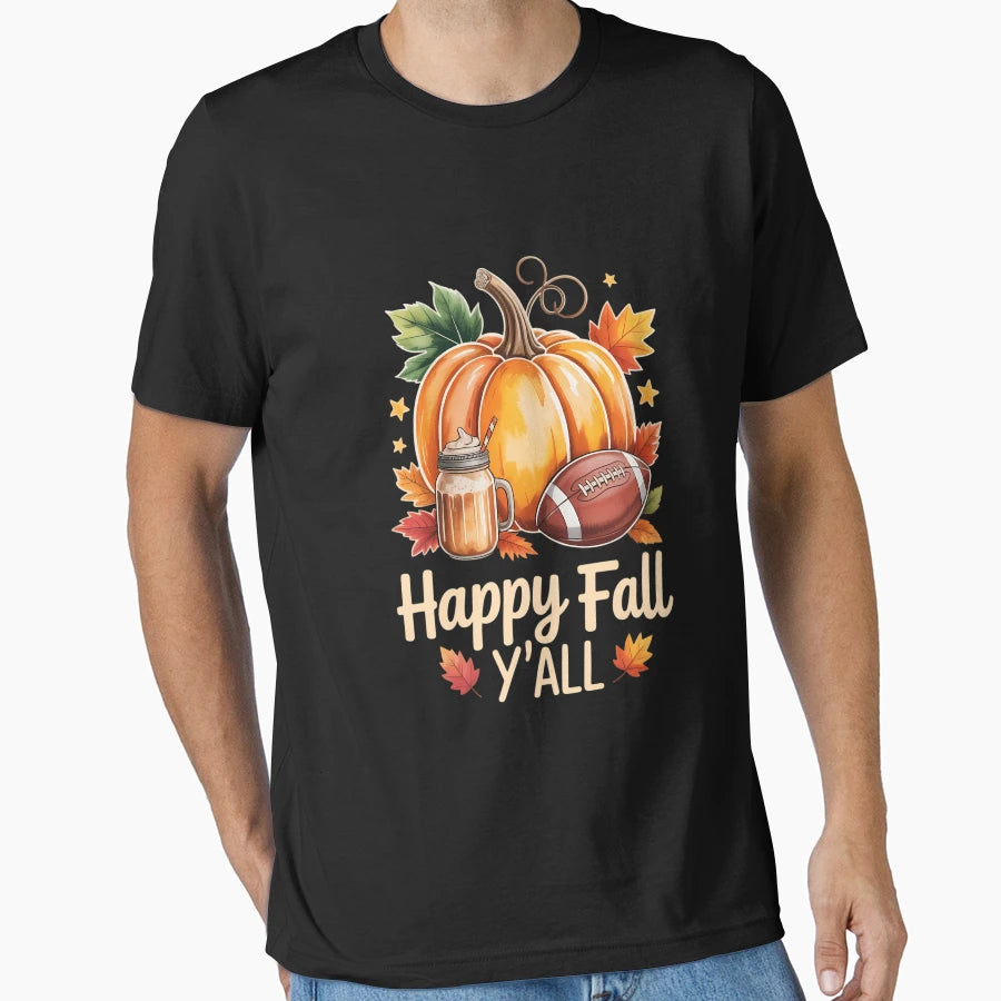 Happy Fall Yall Pumpkin Spice T-Shirt - Custom Art Print Men Women - T-Shirt, Sweatshirt, Hoodie