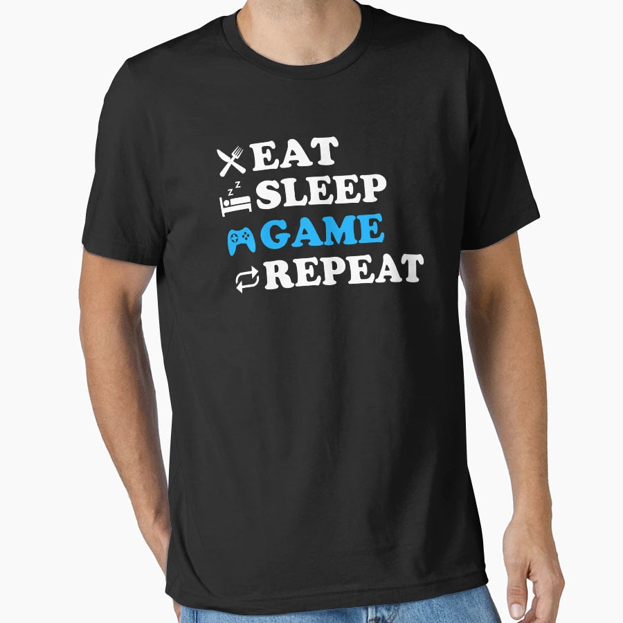 Eat Sleep Game Repeat T-Shirt - Fun Novelty Design for Adults - T-Shirt, Sweatshirt, Hoodie