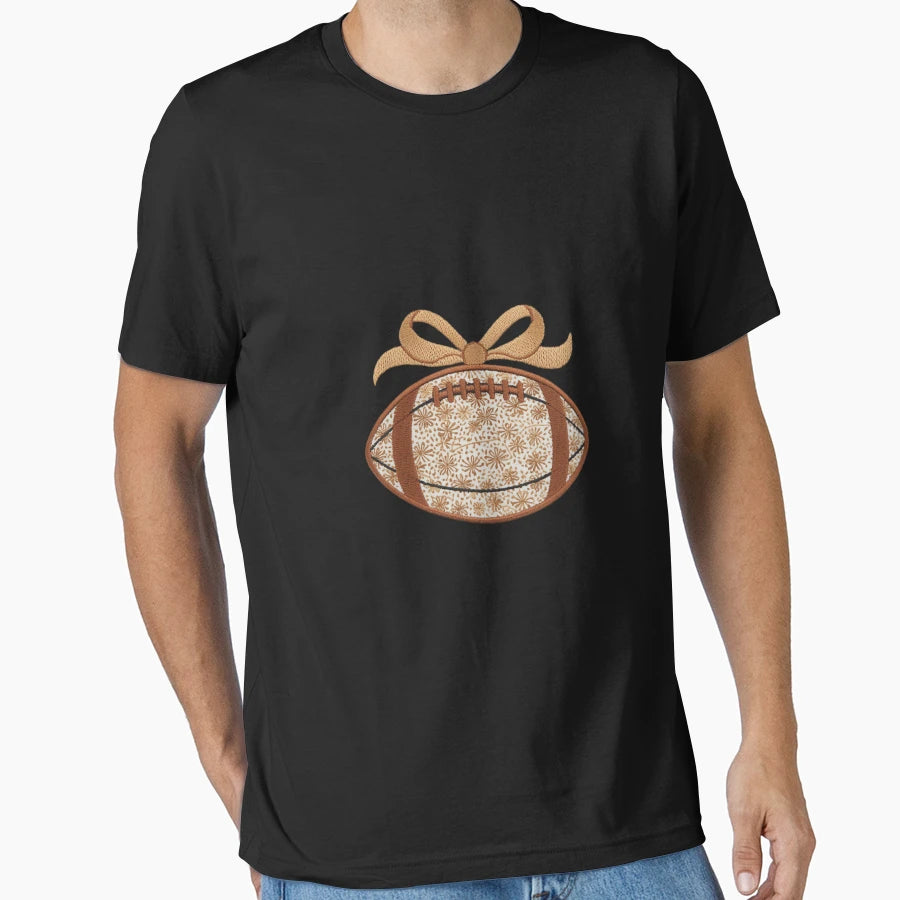 Floral Football Coquette Bow Game Day T-Shirt - Minimalist Print Unisex - T-Shirt, Sweatshirt, Hoodie
