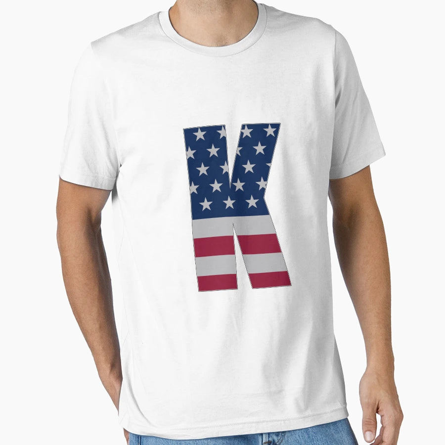 Us Flag Monogram Letter K 4Th July Stars T-Shirt - Trendy Graphic Unisex - T-Shirt, Sweatshirt, Hoodie