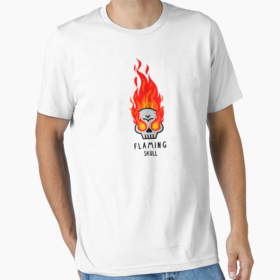 Flaming Skull Cartoon Character T-Shirt - Minimalist Print Unisex - T-Shirt, Sweatshirt, Hoodie