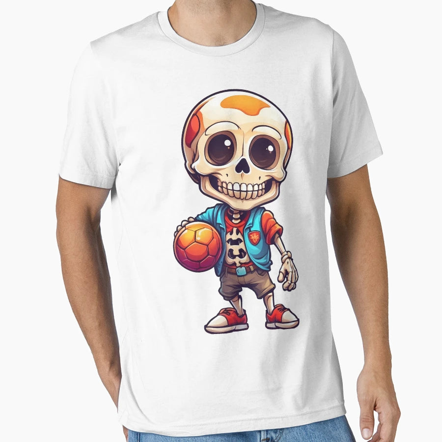 Cartoon Skull Playing Soccer T-Shirt - Casual Everyday Wear Unisex - T-Shirt, Sweatshirt, Hoodie