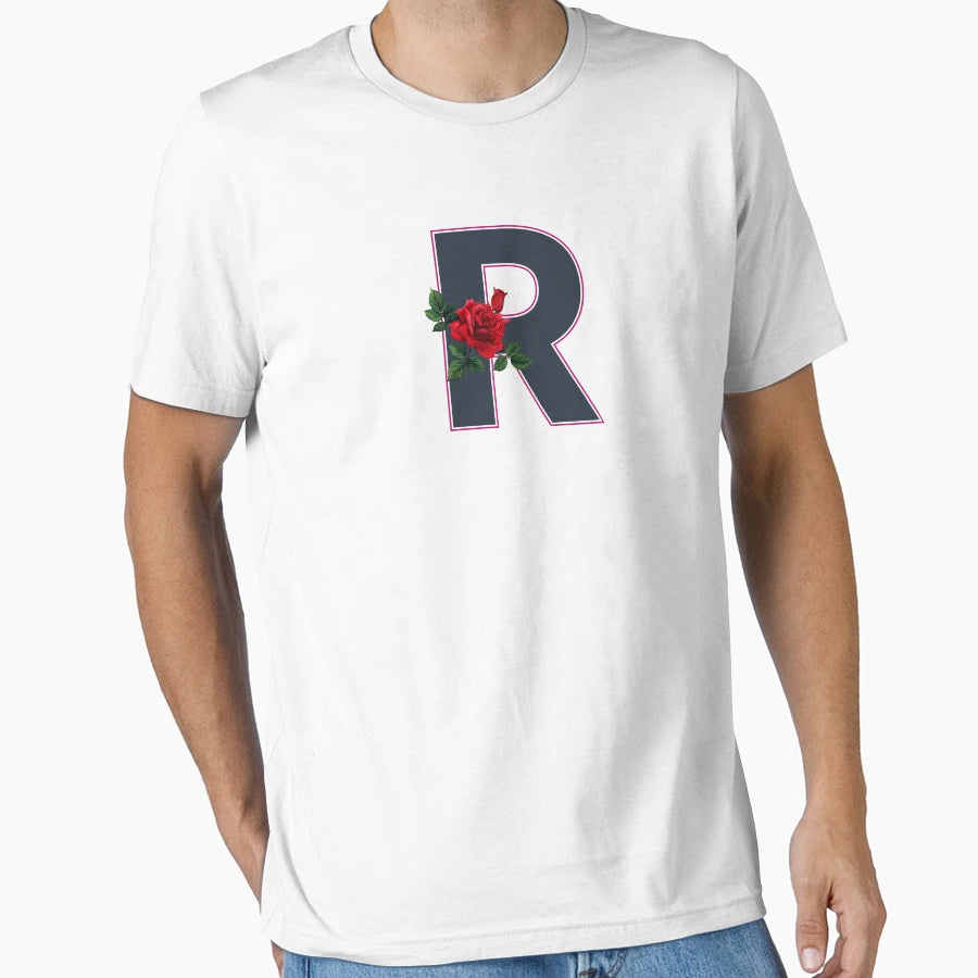 Rose Initial R Letter Romantic Gift T-Shirt - Aesthetic Graphic Men Women - T-Shirt, Sweatshirt, Hoodie