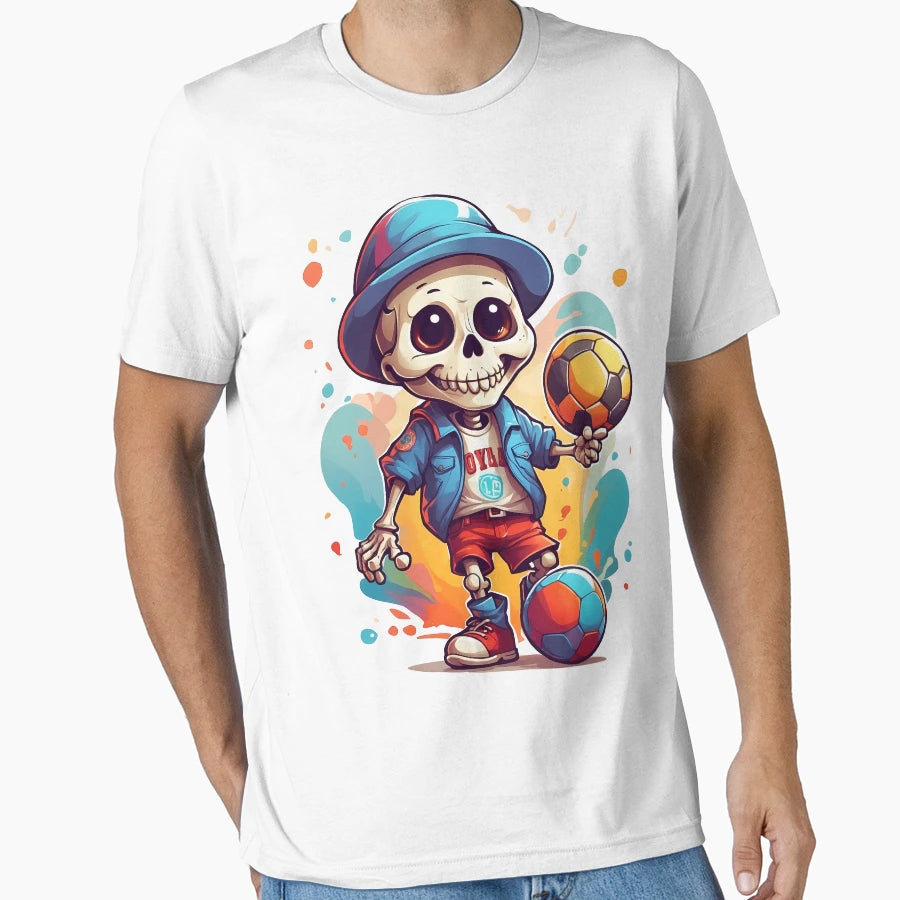 Cartoon Skull Playing Soccer T-Shirt - Fun Novelty Design for Adults - T-Shirt, Sweatshirt, Hoodie