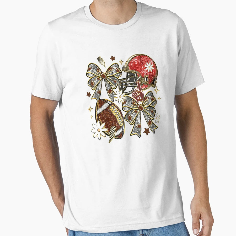 Glitter Couquette Red Rugby Ball Game T-Shirt - Trendy Graphic for Adults - T-Shirt, Sweatshirt, Hoodie