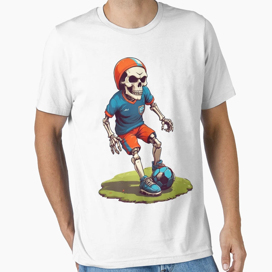 Cartoon Skull Playing Soccer T-Shirt - Minimalist Print for Adults - T-Shirt, Sweatshirt, Hoodie