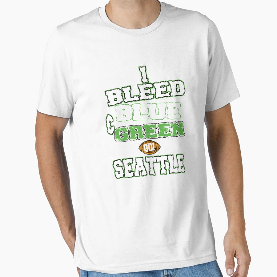 I Bleed Blue And Green Go Seattle T-Shirt - Trendy Graphic for Adults - T-Shirt, Sweatshirt, Hoodie