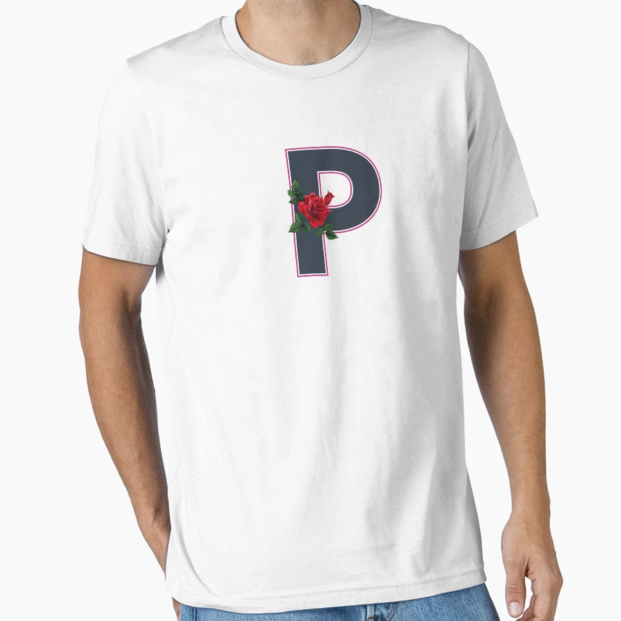 Rose Initial P Letter Romantic Gift T-Shirt - Minimalist Print for Adults - T-Shirt, Sweatshirt, Hoodie