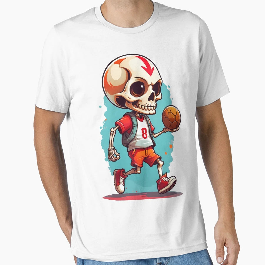 Cartoon Skull Playing Soccer T-Shirt - Unique Graphic Unisex - T-Shirt, Sweatshirt, Hoodie