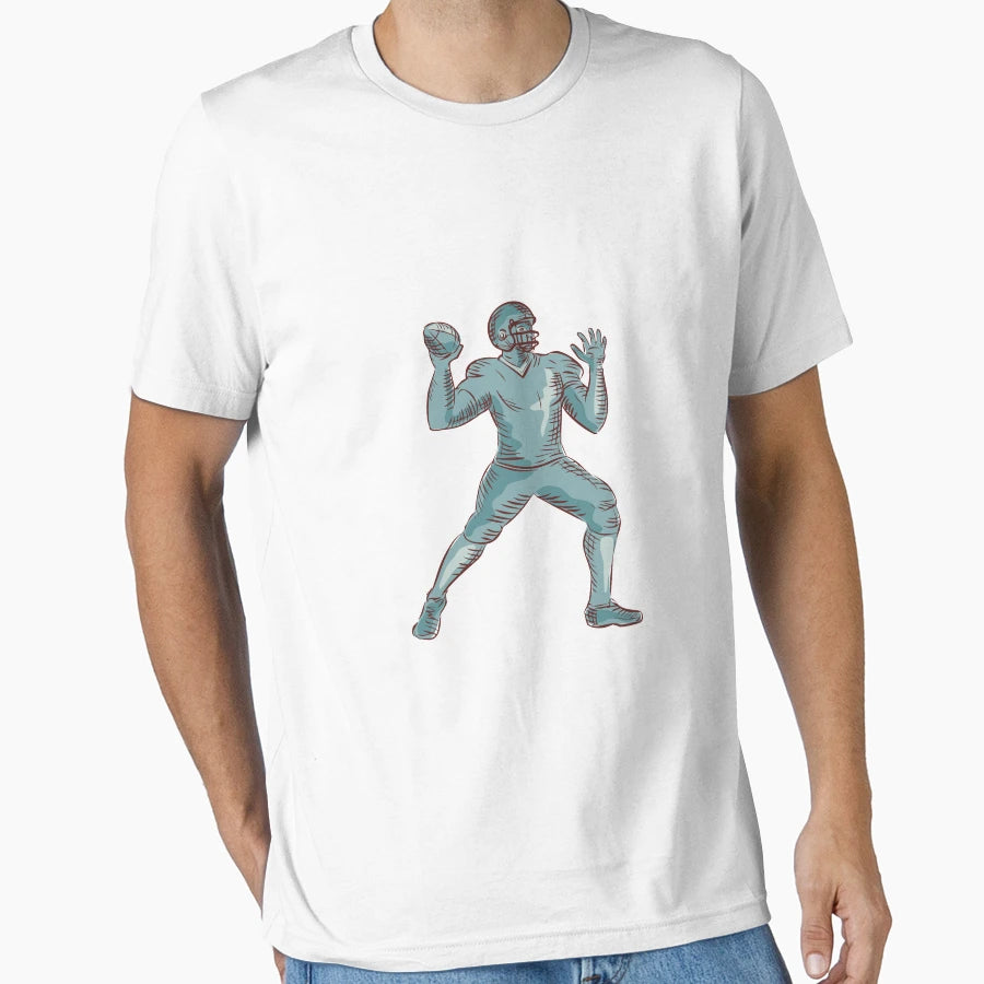 American Football Qb Throwing Etching T-Shirt - Streetwear Style for Adults - T-Shirt, Sweatshirt, Hoodie