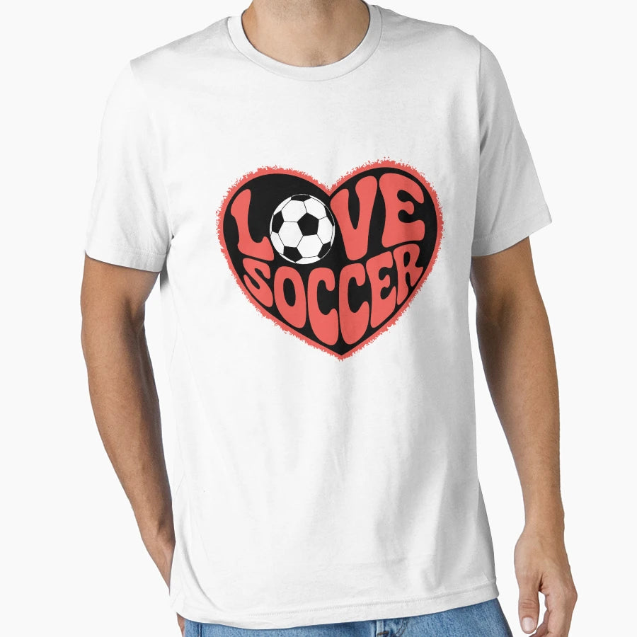 Love Soccer Heart Shaped Typography T-Shirt - Novelty Apparel Unisex - T-Shirt, Sweatshirt, Hoodie