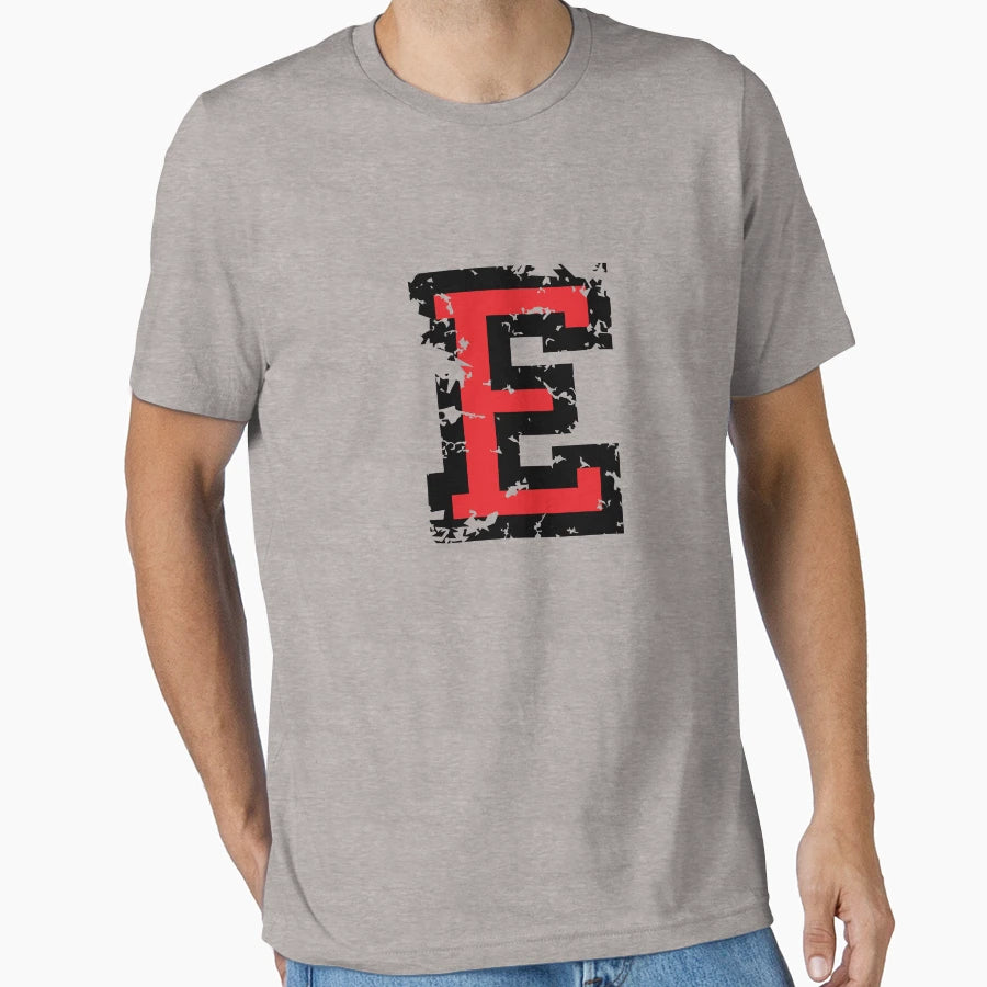 Letter E Distressed Two Color Black Red T-Shirt - Novelty Apparel Unisex - T-Shirt, Sweatshirt, Hoodie