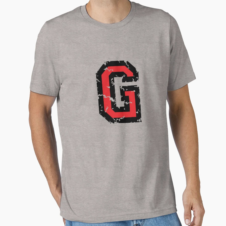 Letter G Distressed Two Color Black T-Shirt - Fun Novelty Design Men Women - T-Shirt, Sweatshirt, Hoodie