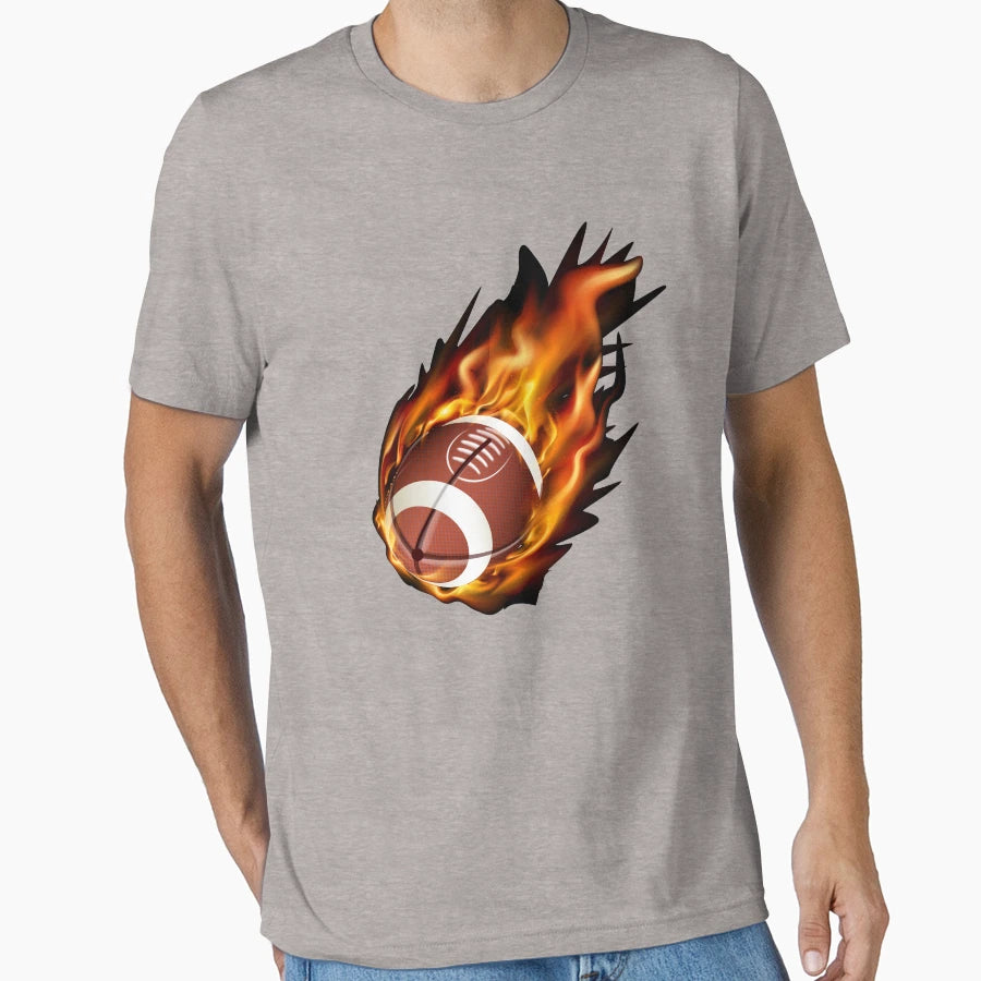 Realistic American Football Fire T-Shirt - Unique Graphic Men Women - T-Shirt, Sweatshirt, Hoodie