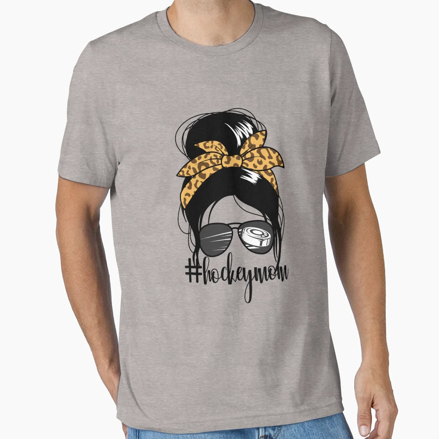 Hockeymom Messy Bun Mom Womens Hockey T-Shirt - Novelty Apparel for Adults - T-Shirt, Sweatshirt, Hoodie