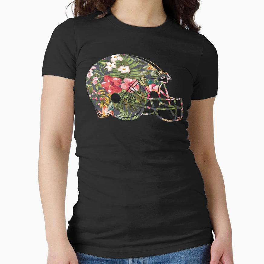 Tropical Floral Football Helmet T-Shirt - Unique Graphic Unisex - T-Shirt, Sweatshirt, Hoodie