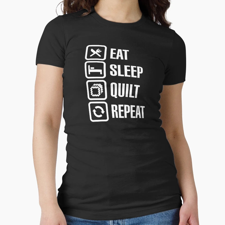 Eat Sleep Quilt Repeat T-Shirt - Custom Art Print Unisex - T-Shirt, Sweatshirt, Hoodie