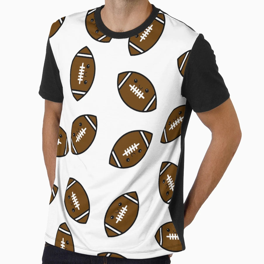 Cutey Face Football Pattern T-Shirt - Novelty Apparel for Adults - T-Shirt, Sweatshirt, Hoodie