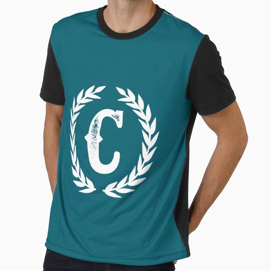 Dark Teal Monogram Letter C T-Shirt - Custom Art Print Men Women - T-Shirt, Sweatshirt, Hoodie