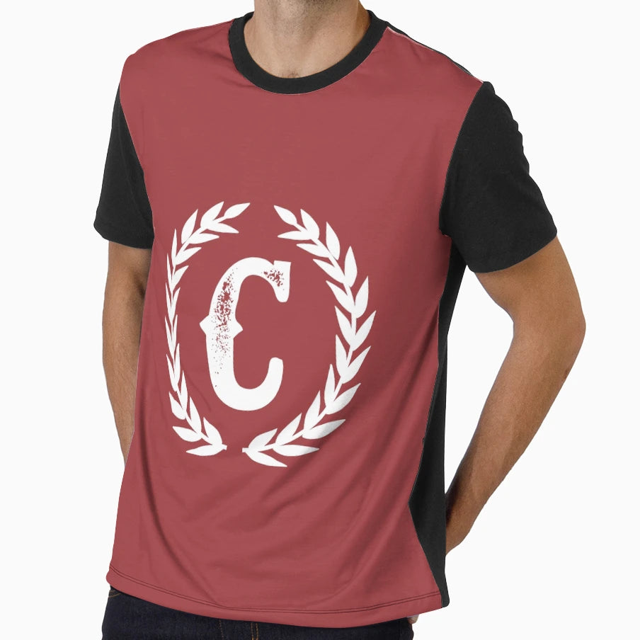 Rustic Red Monogram Letter C T-Shirt - Custom Art Print Men Women - T-Shirt, Sweatshirt, Hoodie