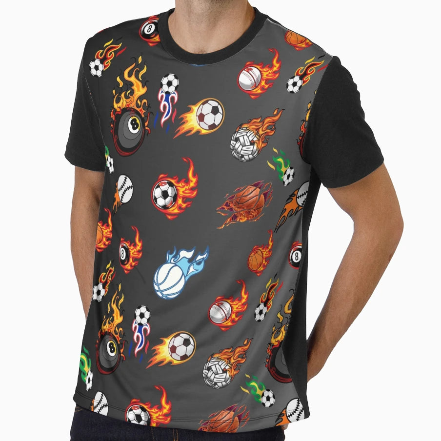 Football Sports Fire Balls T-Shirt - Casual Everyday Wear for Adults - T-Shirt, Sweatshirt, Hoodie