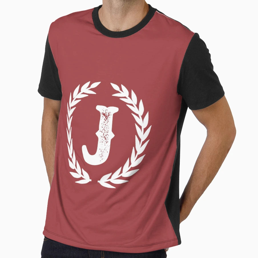Rustic Red Monogram Letter J T-Shirt - Streetwear Style for Adults - T-Shirt, Sweatshirt, Hoodie