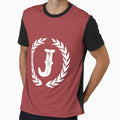 Rustic Red Monogram Letter J T-Shirt - Streetwear Style for Adults - T-Shirt, Sweatshirt, Hoodie