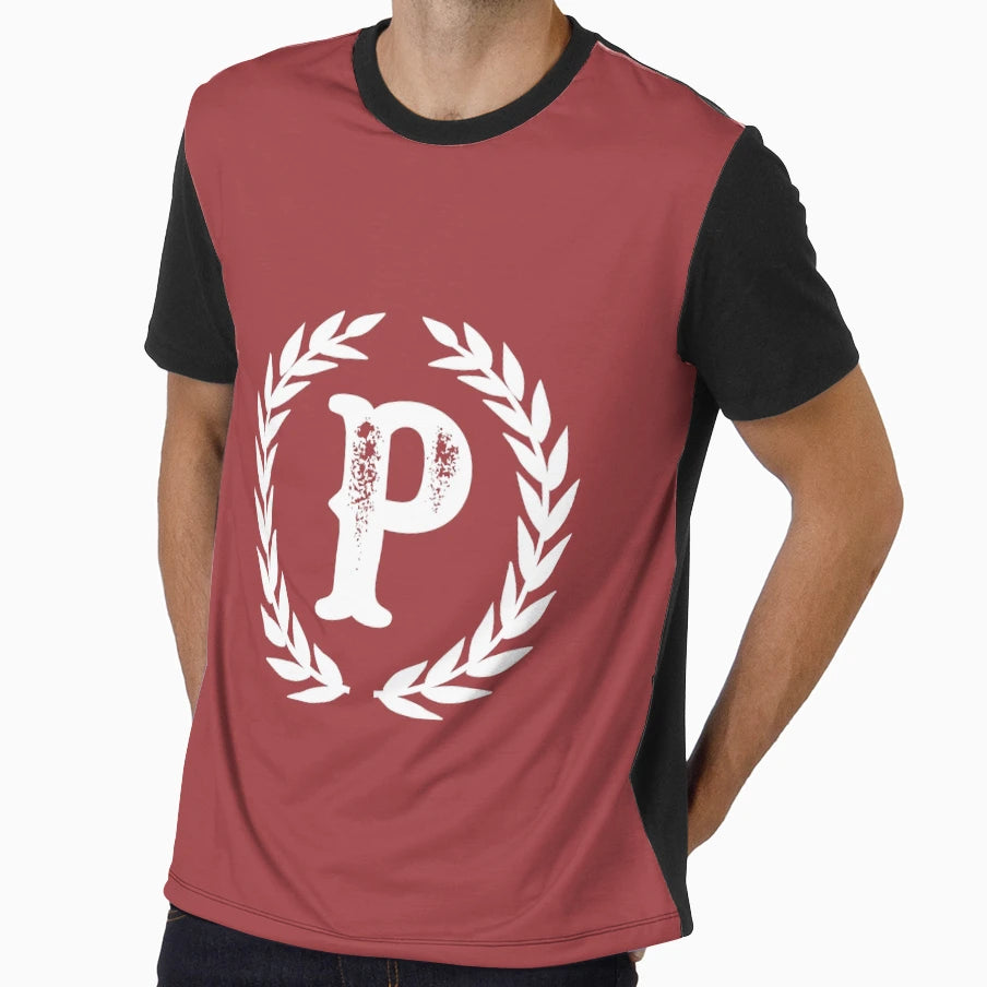 Rustic Red Monogram Letter P T-Shirt - Casual Everyday Wear Men Women - T-Shirt, Sweatshirt, Hoodie