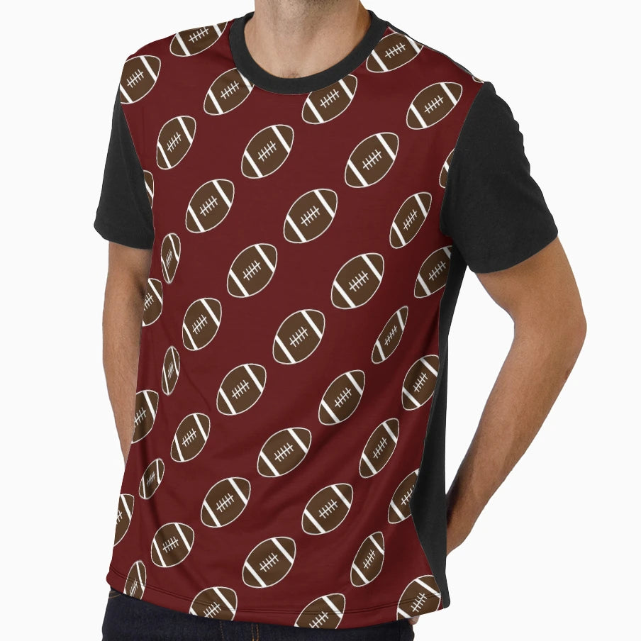 Football Maroon Background Pattern T-Shirt - Novelty Apparel for Adults - T-Shirt, Sweatshirt, Hoodie