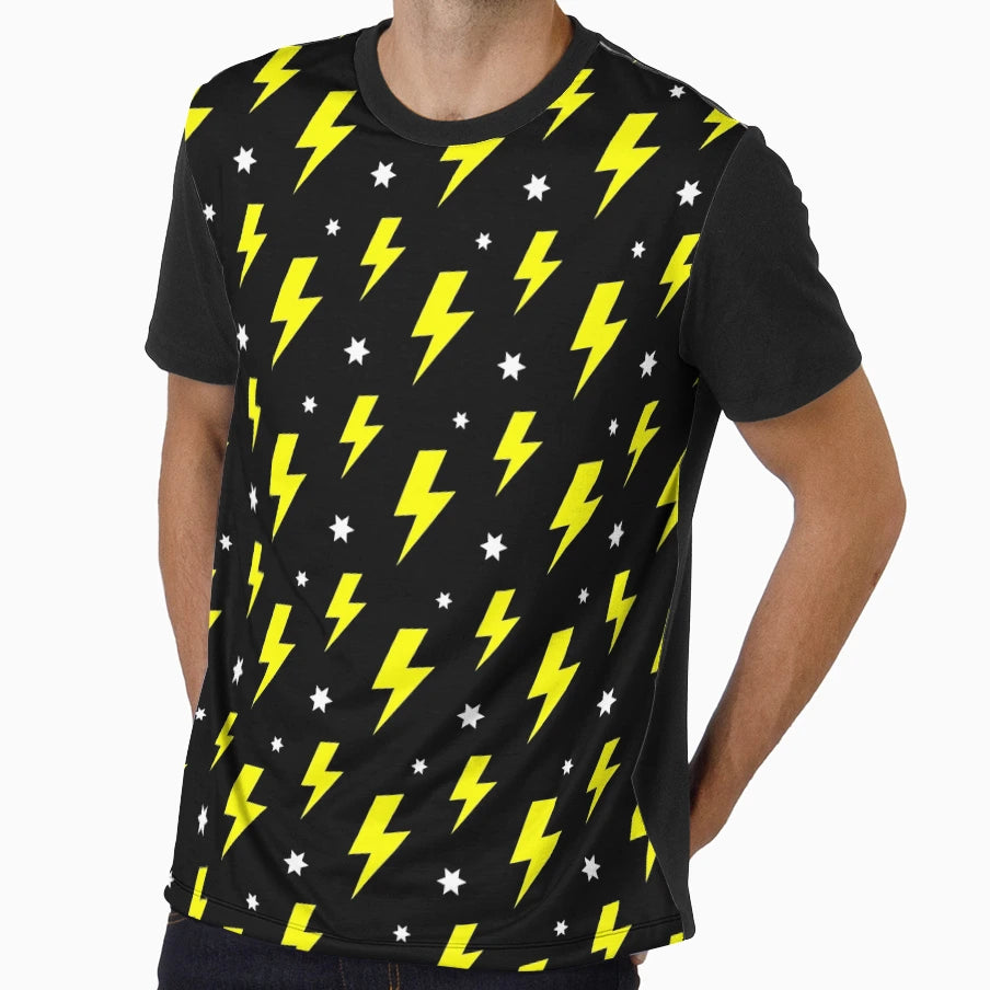 Lightning Bolt Pattern Black White Yellow T-Shirt - Custom Art Print Unisex - T-Shirt, Sweatshirt, Hoodie