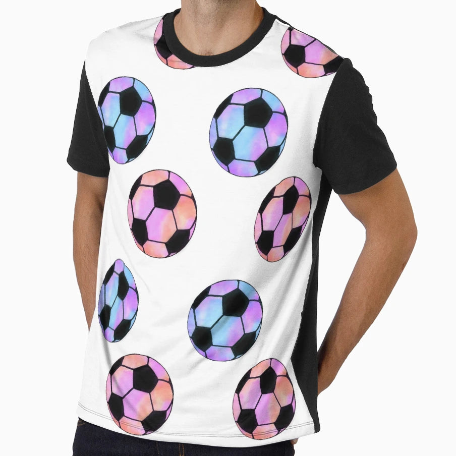 Watercolor Soccer Ball Collage T-Shirt - Aesthetic Graphic Men Women - T-Shirt, Sweatshirt, Hoodie