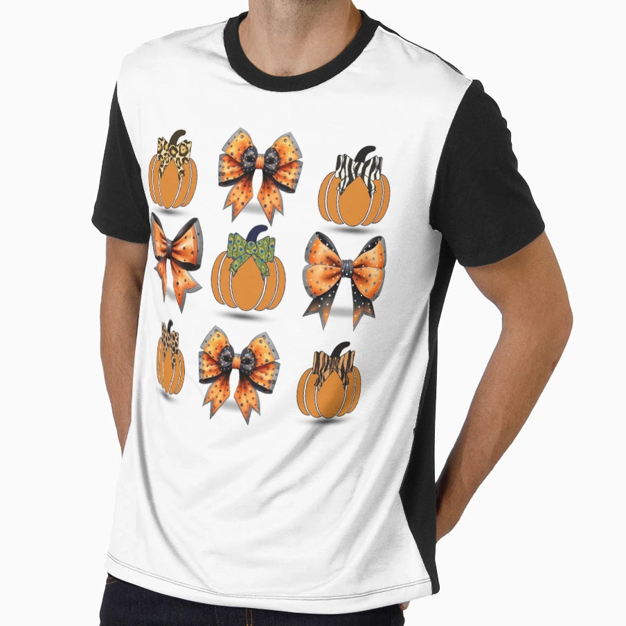 Trendy Halloween Pumpkin Bows T-Shirt - Minimalist Print for Adults - T-Shirt, Sweatshirt, Hoodie