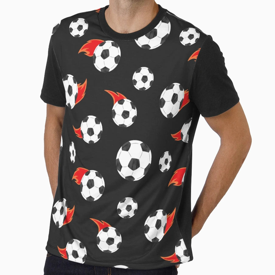 Soccer Balls Fire Black T-Shirt - Casual Everyday Wear for Adults - T-Shirt, Sweatshirt, Hoodie