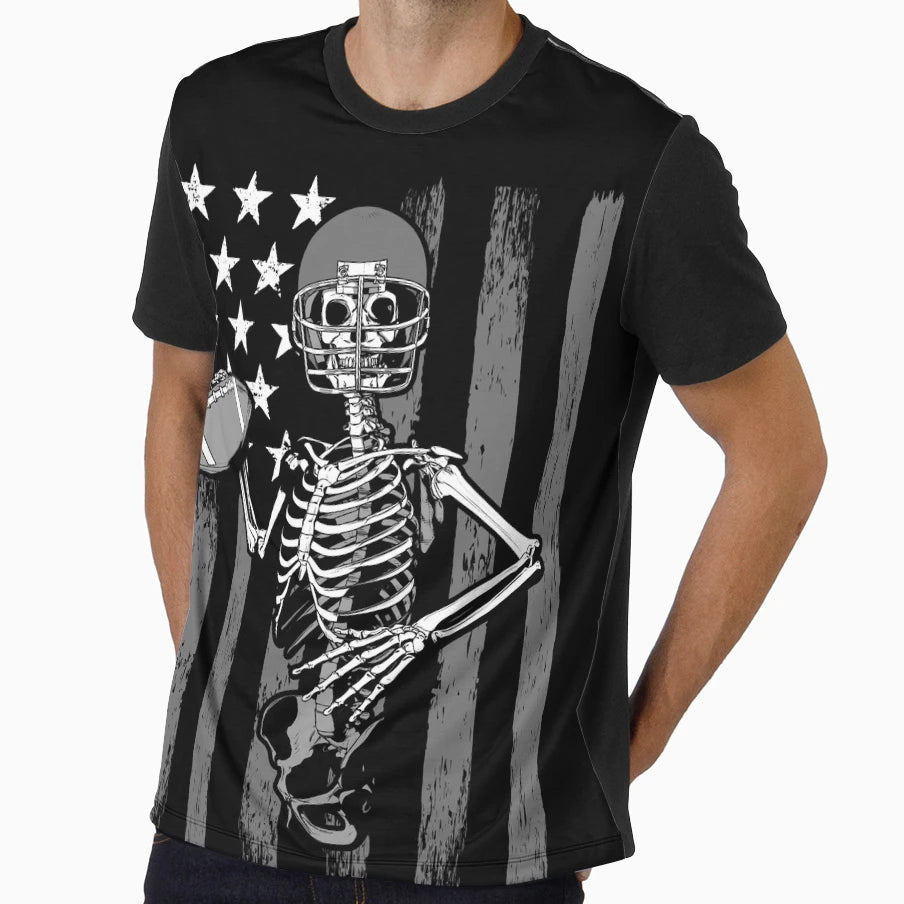 Football Player Skeleton Athlete Halloween T-Shirt - Unique Graphic Unisex - T-Shirt, Sweatshirt, Hoodie