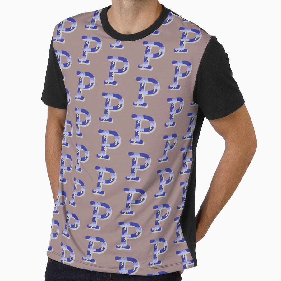 Initial P Clouds And Lightning Tile T-Shirt - Graphic Print Men Women - T-Shirt, Sweatshirt, Hoodie
