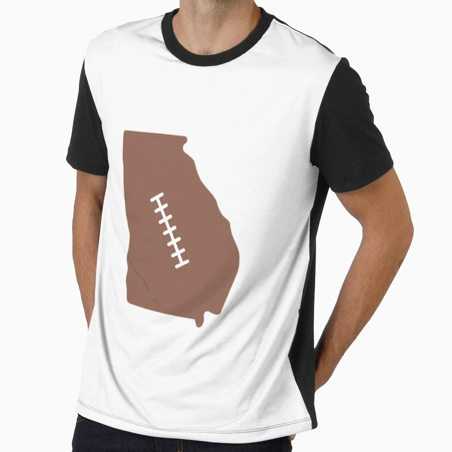 Georgia State Outline Football Stitch T-Shirt - Unique Graphic for Adults - T-Shirt, Sweatshirt, Hoodie
