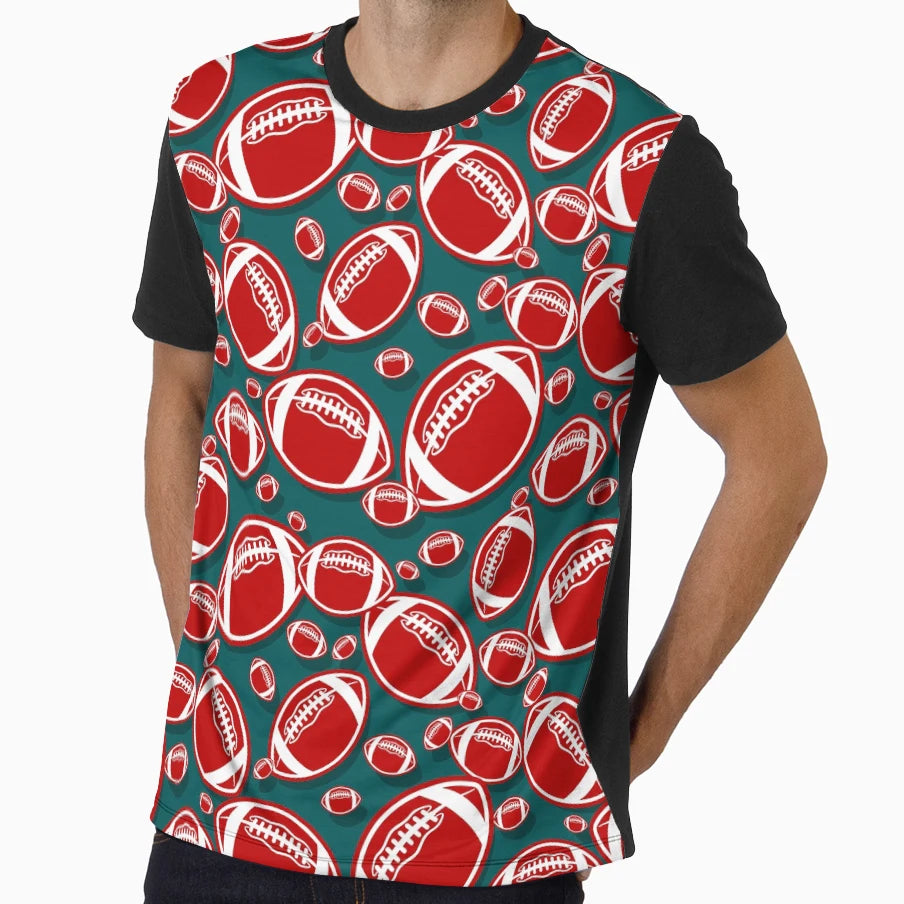 Red White Grey Footballs T-Shirt - Aesthetic Graphic for Adults - T-Shirt, Sweatshirt, Hoodie