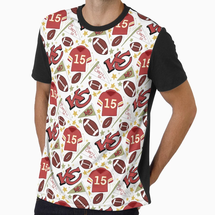 PM Chiefs Pattern White T-Shirt - Trendy Graphic for Adults - T-Shirt, Sweatshirt, Hoodie