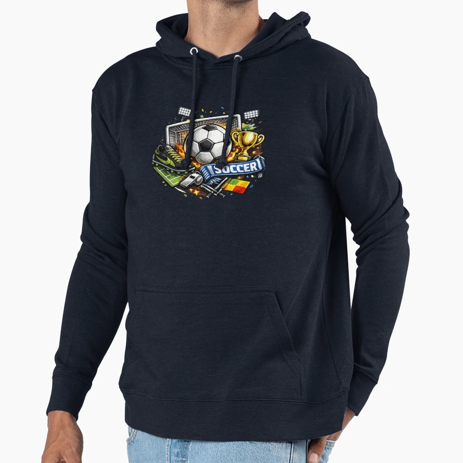 Dynamic Soccer Football Illustration Hoodie - Aesthetic Graphic Unisex - T-Shirt, Sweatshirt, Hoodie