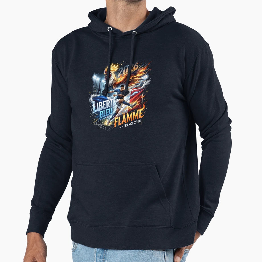 Libert Bleu Flamme France World Cup Hoodie - Aesthetic Graphic for Adults - T-Shirt, Sweatshirt, Hoodie