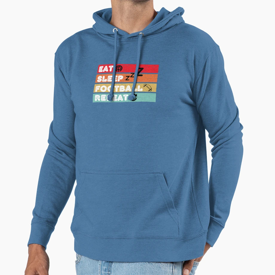 Eat Sleep Football Repeat Hoodie - Trendy Graphic Men Women - T-Shirt, Sweatshirt, Hoodie