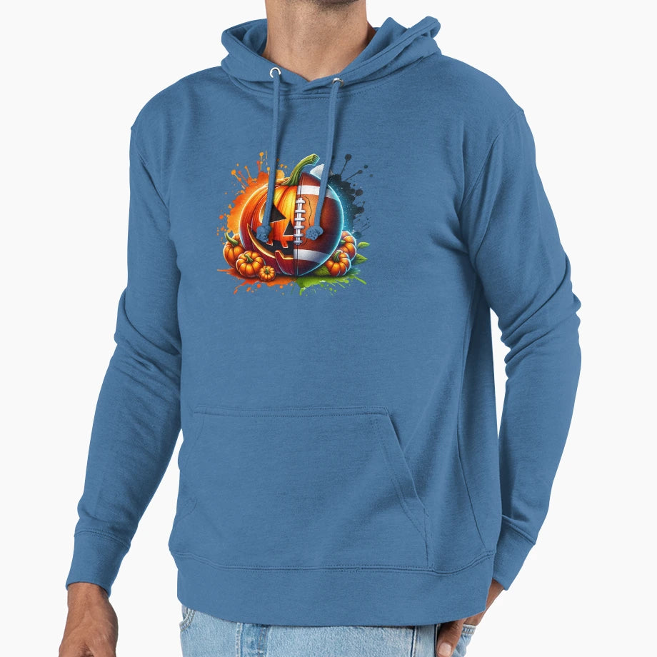 Pumpkin Football Halloween Fall Sports Hoodie - Graphic Print Men Women - T-Shirt, Sweatshirt, Hoodie