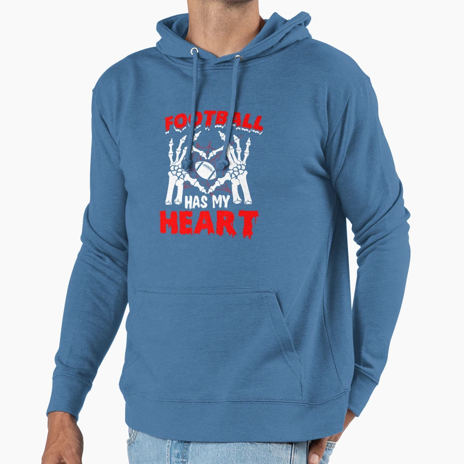 Football Has My Heart Halloween Hoodie - Casual Everyday Wear Unisex - T-Shirt, Sweatshirt, Hoodie