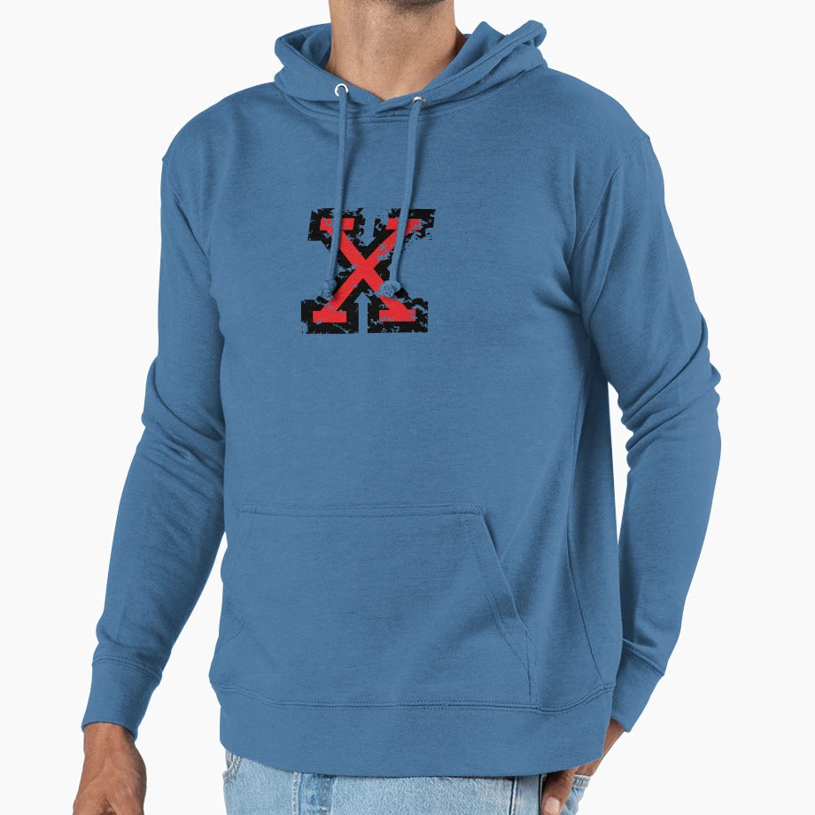 Letter X Distressed Two Color Black Hoodie - Minimalist Print for Adults - T-Shirt, Sweatshirt, Hoodie