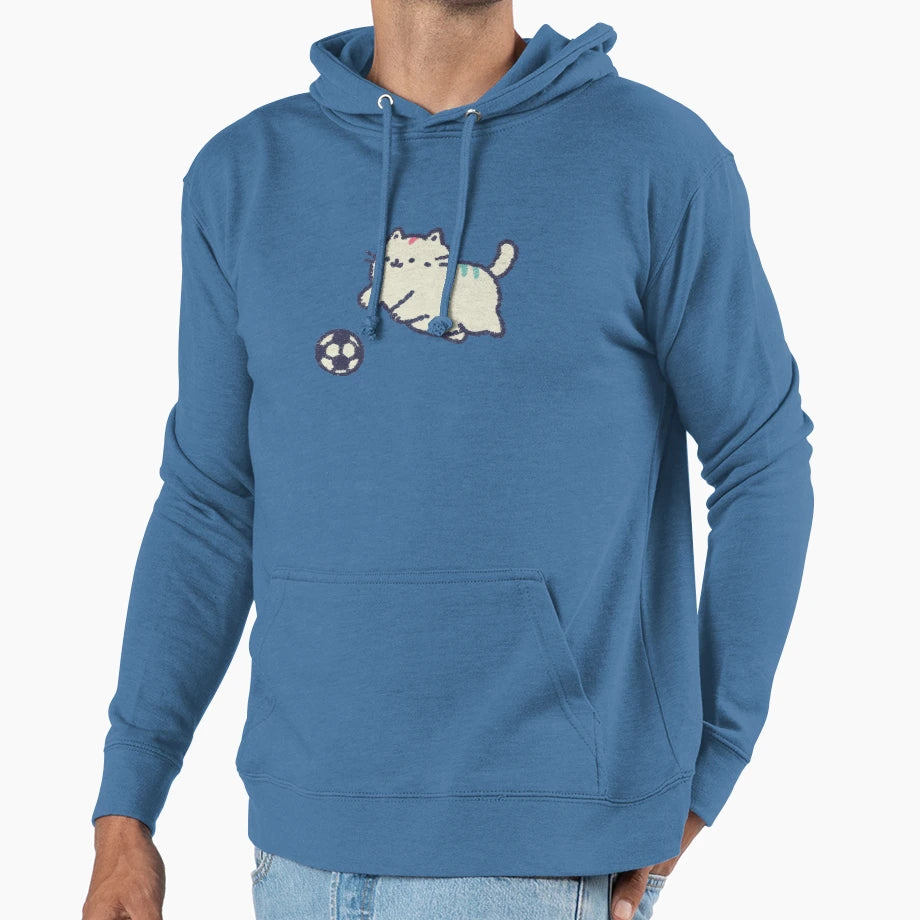 Soccer Football Cat Chubby Crayon Hoodie - Casual Everyday Wear for Adults - T-Shirt, Sweatshirt, Hoodie